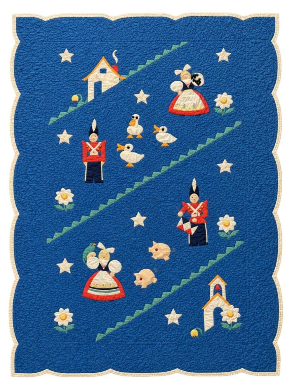Antique 1930s Applique Quilt Dutch Folk Art Child Nursery Handmade 44x67 Gift